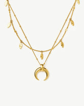 Lucy Williams Horn Necklace & Leaf Charm Choker Set | 18k Gold Plated Vermeil