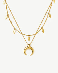 Lucy Williams Horn Necklace & Leaf Charm Choker Set | 18k Gold Plated Vermeil