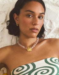 Spiral Gemstone Beaded Pendant Necklace | 18k Gold Plated/Clear Crystal Quartz