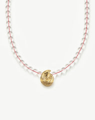 Spiral Gemstone Beaded Pendant Necklace | 18k Gold Plated/Clear Crystal Quartz