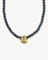Spiral Gemstone Beaded Pendant Necklace | 18k Gold Plated/Dark Blue Crystal Quartz
