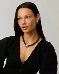 Spiral Gemstone Beaded Pendant Necklace | 18k Gold Plated/Dark Blue Crystal Quartz