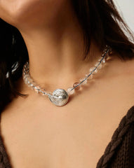 Spiral Gemstone Beaded Pendant Necklace | Silver Plated/Clear Crystal Quartz
