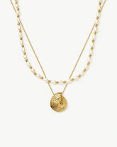 Spiral Pendant Necklace & Pearl Beaded Choker Set | 18k Gold Plated / Pearl