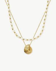 Spiral Pendant Necklace & Pearl Beaded Choker Set | 18k Gold Plated / Pearl