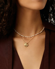 Spiral Pendant Necklace & Pearl Beaded Choker Set | 18k Gold Plated / Pearl