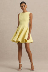 Gabrielle | Lemon High-Neck Mini Dress With Ruffling Detail