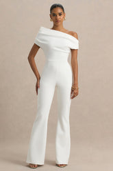 Alexandra | White Asymmetric Draped Jumpsuit