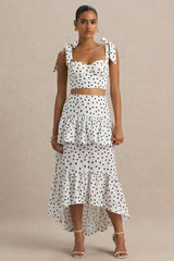Emry | White Polka Dot High-Waist Maxi Skirt With Ruffle Detail