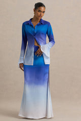 Serita | Blue Ombre Satin Split Maxi Skirt