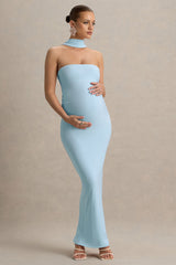 Glaze | Powder Blue High-Neck Maternity Maxi Dress