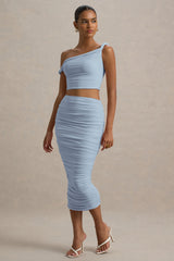 Lively | Powder Blue Ruched Midi Skirt