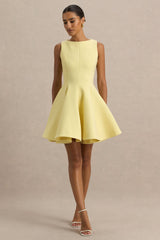 Gabrielle | Lemon High-Neck Mini Dress With Ruffling Detail
