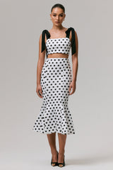 Amadea | Black & White Polka Dot Fishtail Midi Skirt