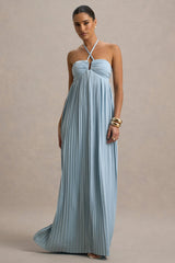 Elayne | Powder Blue Halter-Neck Maxi Dress With Cut-Out Detail