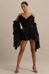 Anaya | Black Chiffon Playsuit With Long Sleeves