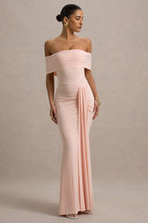 Delma | Pink Bardot Maxi Dress With Drape Detail