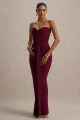 Ali | Burgundy Sweetheart Ruched Wrap Maxi Dress