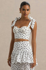 Lumen | White Polka Dot Corset Sweetheart Top With Bow Straps