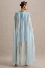 Charlene | Powder Blue High-Neck Maternity Mini Dress With Mesh Cape