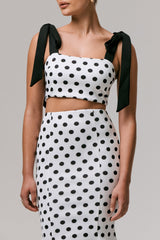 Amadea | Black & White Polka Dot Fishtail Midi Skirt