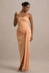 Erminia | Peach One-Shoulder Twist Wrap Maxi Dress