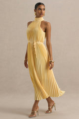 Tulip | Lemon Pleated High-Neck Midi Dress