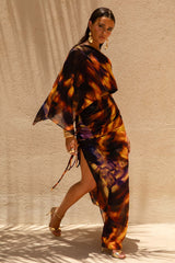 Nadine | Smoke Print Asymmetric Maxi Skirt With Split