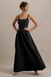 Bambina | Black Scoop-Neck Pleated Maxi Dress