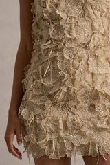 Kamara | Nude Sequin Floral Halter-Neck Mini Dress