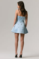 Entice | Powder Blue Embellished Satin Mini Dress