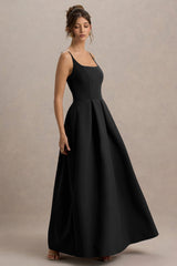 Bambina | Black Scoop-Neck Pleated Maxi Dress