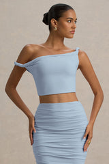 Ariel | Powder Blue Twisted Asymmetric Crop Top