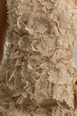 Kamara | Nude Sequin Floral Halter-Neck Mini Dress