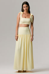 Reminiscent | Lemon Ruched Maxi Skirt