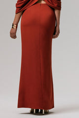 Zelina | Terracotta Mid-Rise Maxi Skirt with Split
