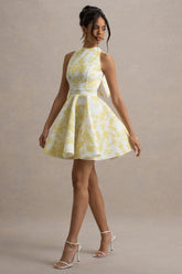 Waverly | Yellow Porcelain Print Racer-Neck Sleeveless Skater Mini Dress