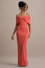 Cornelia | Orange Strapless Maxi Dress With Oversized Bow