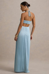 Elayne | Powder Blue Halter-Neck Maxi Dress With Cut-Out Detail