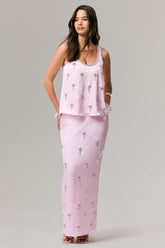 Lena | Pink Satin Embellished Maxi Skirt