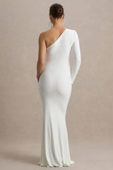 Heloise | White Asymmetric One-Sleeve Maternity Maxi Dress