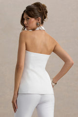 Tecla | White Button-Up Tailored Top