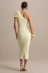 Adorn | Lemon Asymmetric Maternity Midi Dress With Shoulder Bow Detail