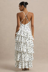Bogota | Polka Dot Plunge-Neck Maxi Dress With Ruffling Details And Front High Split