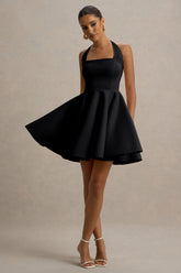Peggy | Black Halter-Neck Skater Mini Dress