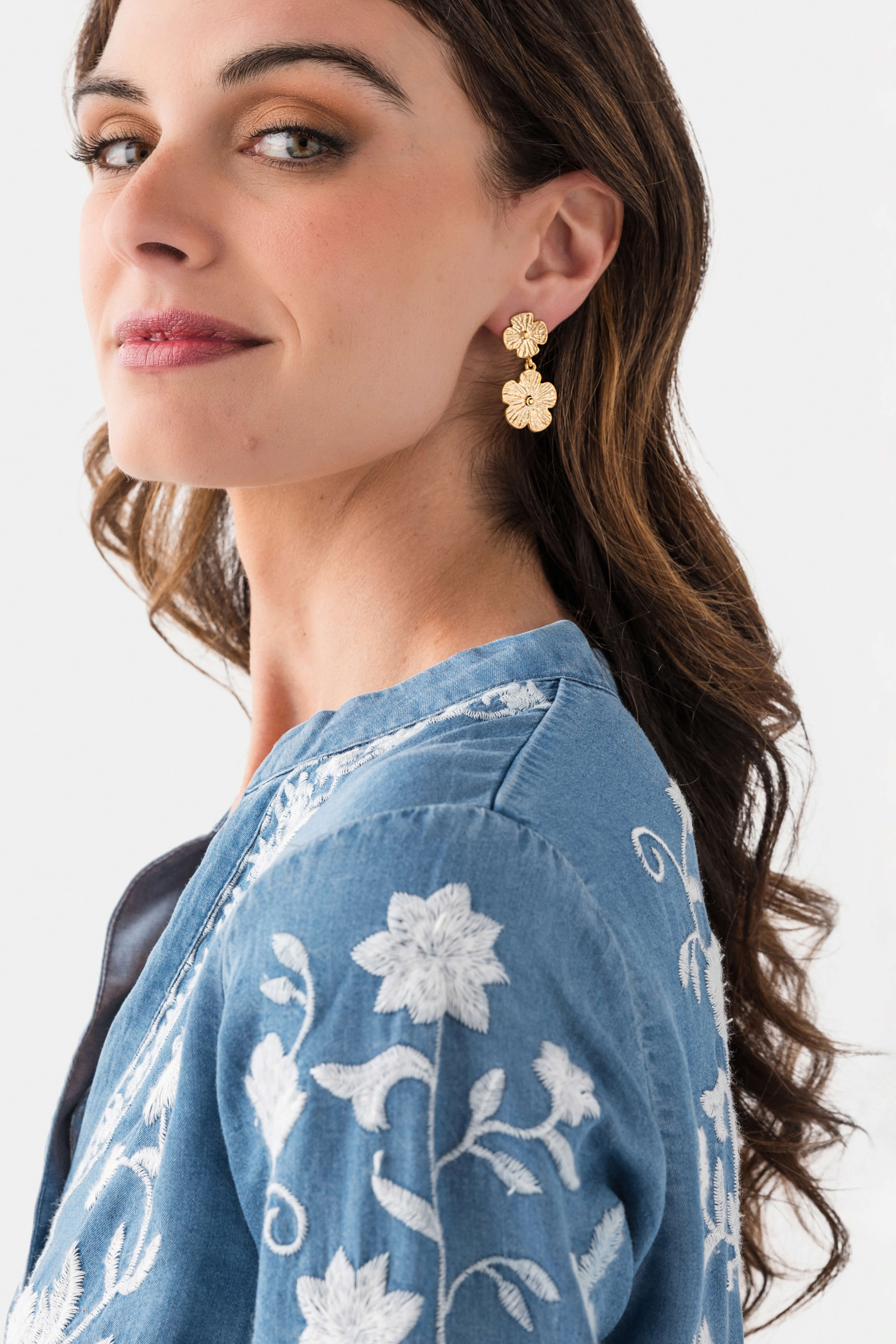 Susan Shaw Gold Double Flower Earrings