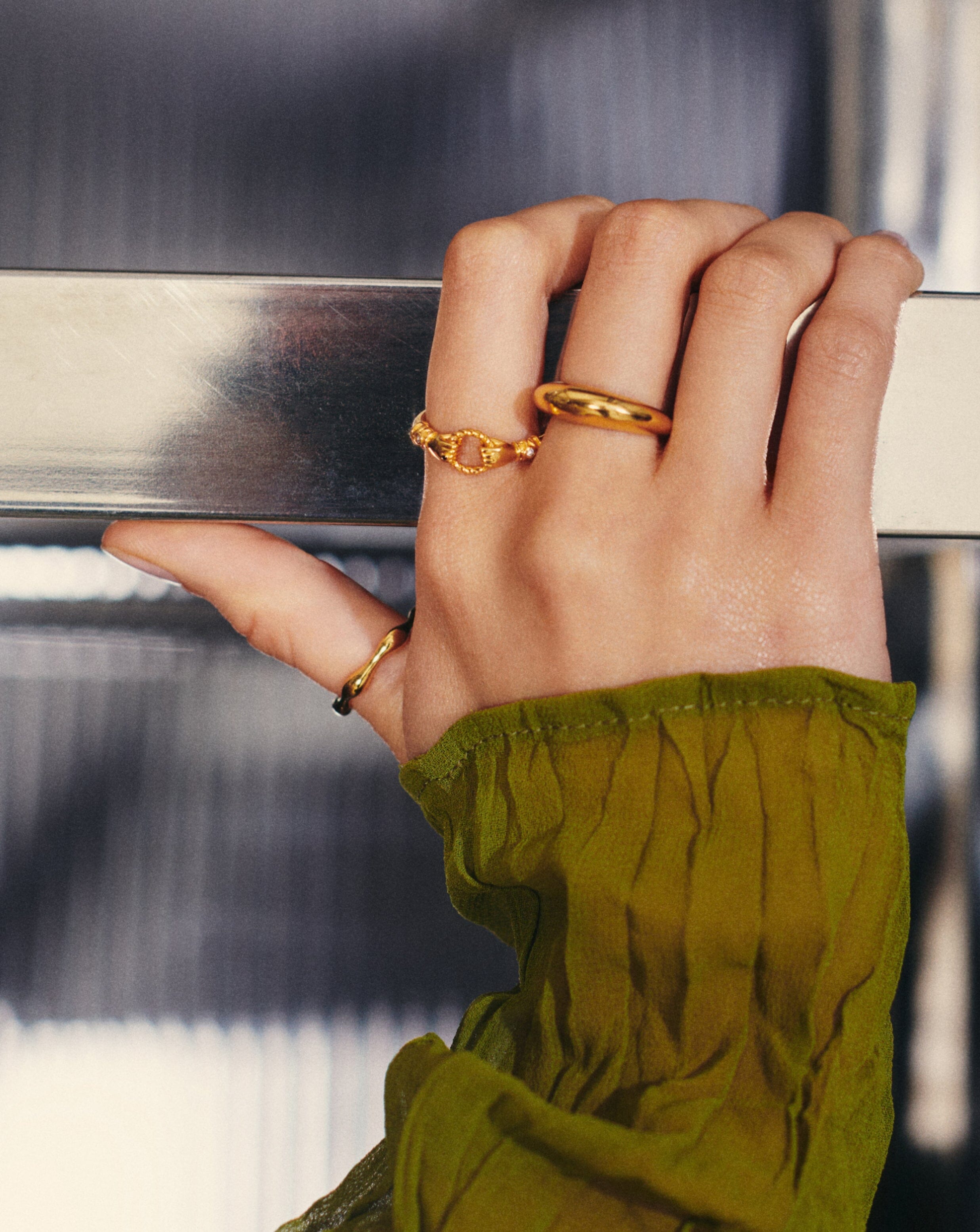 Harris Reed In Good Hands Stacking Ring | 18k Gold Plated/Cubic Zirconia & Black Onyx