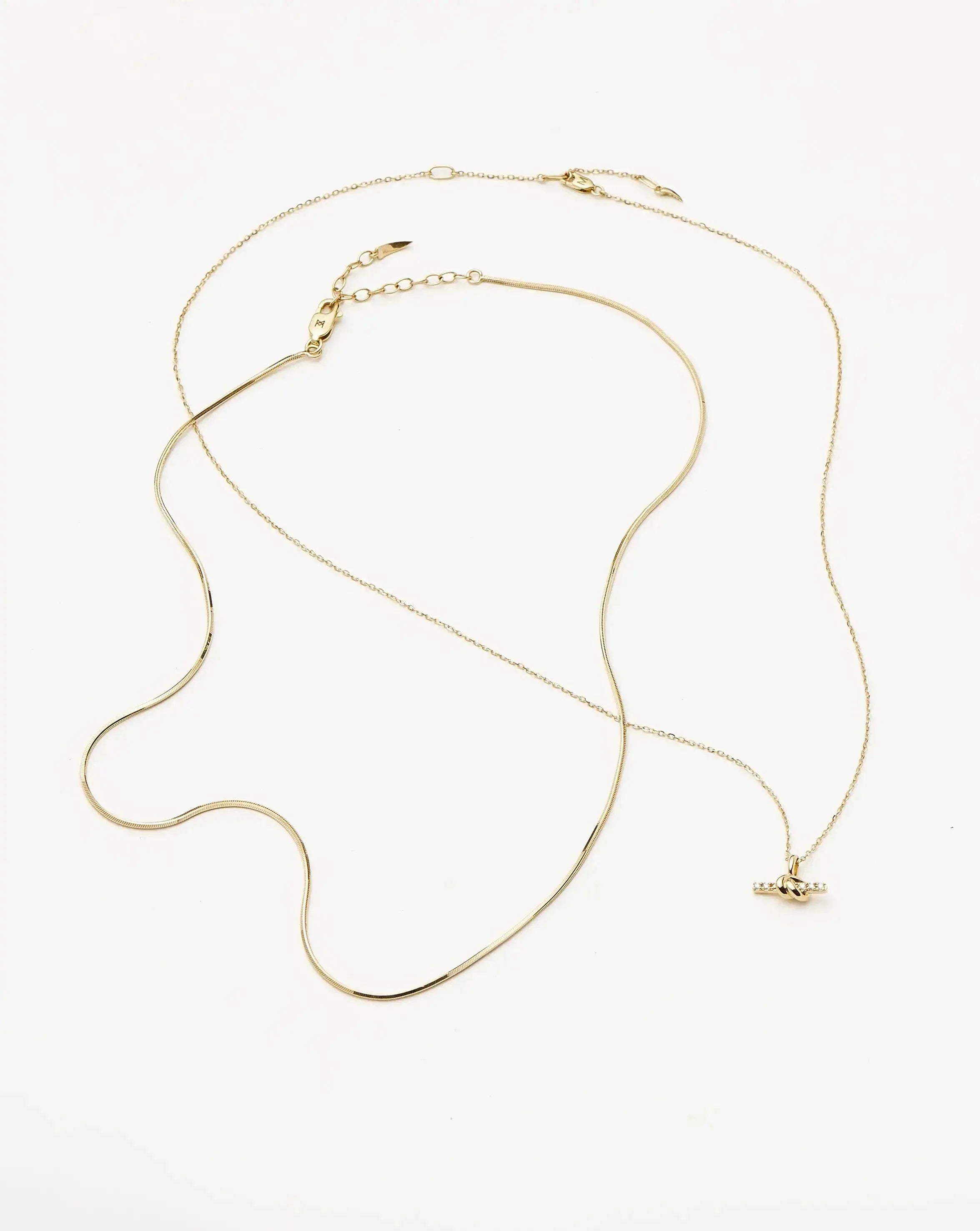Lucy Williams Fine Diamond T-Bar & Square Snake Necklace Set | 14k Solid Gold