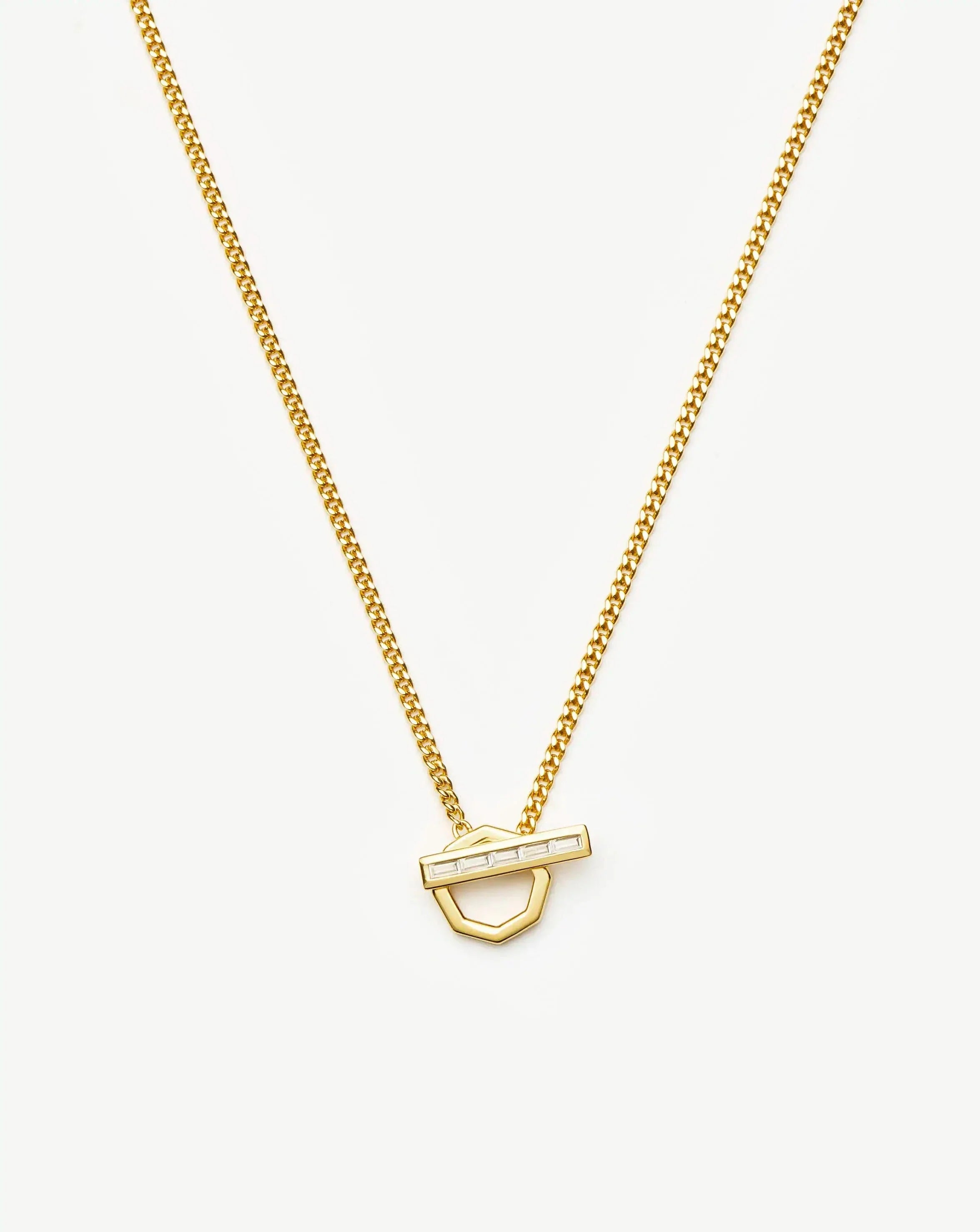 Lucy Williams T-Bar Hex Pendant Necklace | 18k Gold Plated