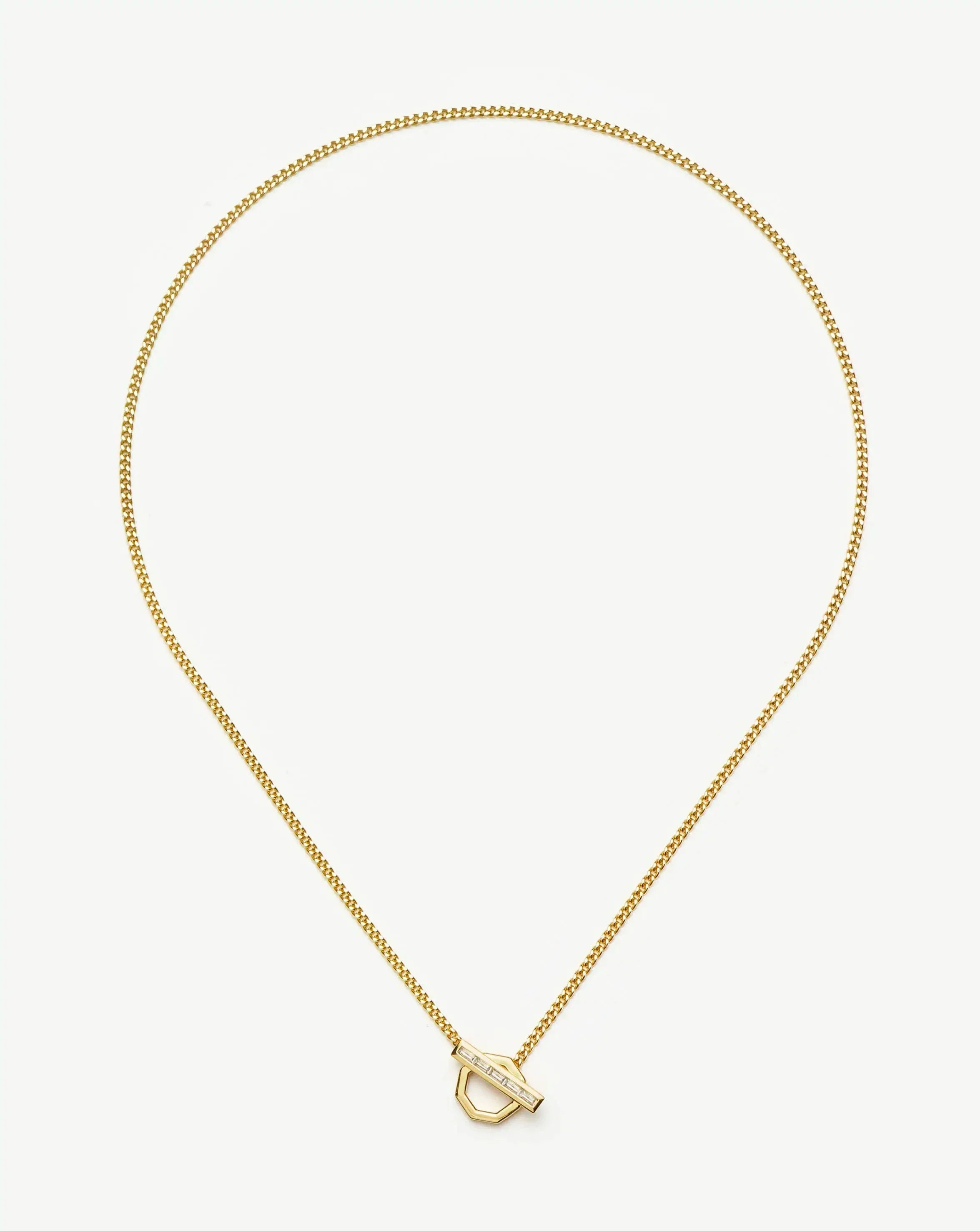 Lucy Williams T-Bar Hex Pendant Necklace | 18k Gold Plated